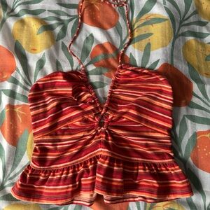 Vibrant Red and Orange Ruched Tank Top